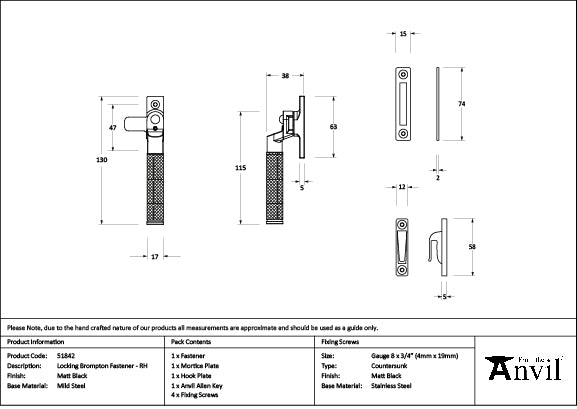 From The Anvil - Matt Black Locking Brompton Fastener - RH - 51842
