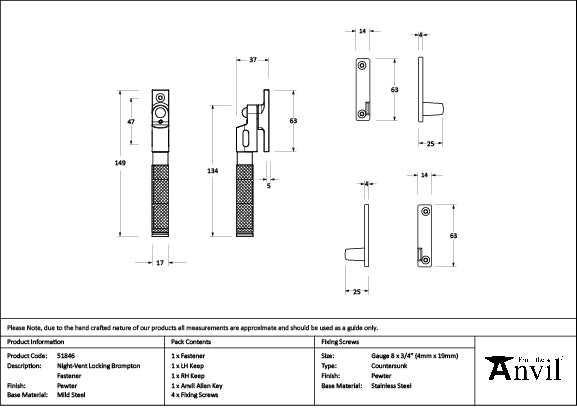 From The Anvil - Pewter Night-Vent Locking Brompton Fastener - 51846