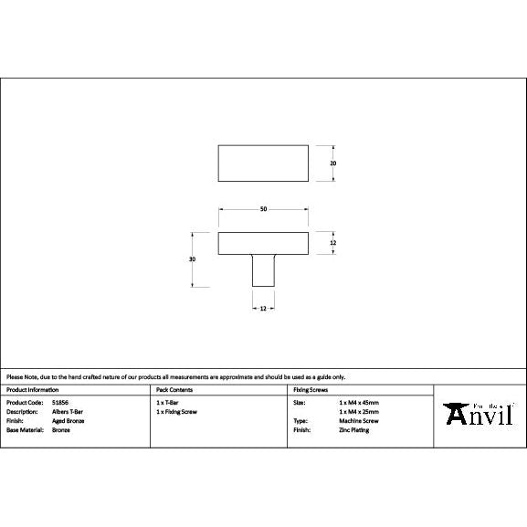 From The Anvil - Aged Bronze Albers T-Bar - 51856 - Choice Handles