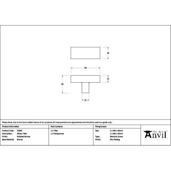From The Anvil - Polished Bronze Albers T-Bar - 51863 - Choice Handles