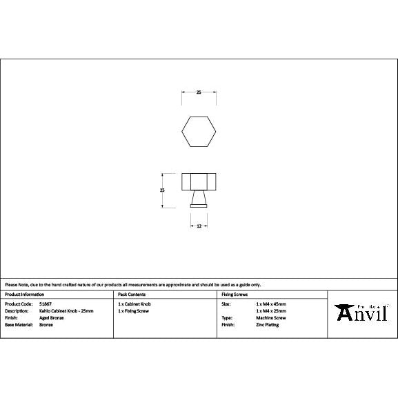 From The Anvil - Aged Bronze Kahlo Cabinet Knob - 25mm - 51867 - Choice Handles