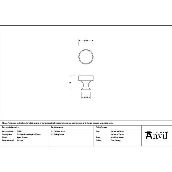 From The Anvil - Aged Bronze Scully Cabinet Knob - 25mm - 51881 - Choice Handles