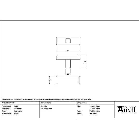 From The Anvil - Aged Bronze Scully T-Bar - 51884 - Choice Handles