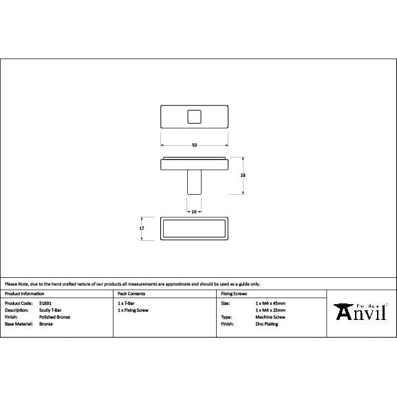 From The Anvil - Polished Bronze Scully T-Bar - 51891 - Choice Handles