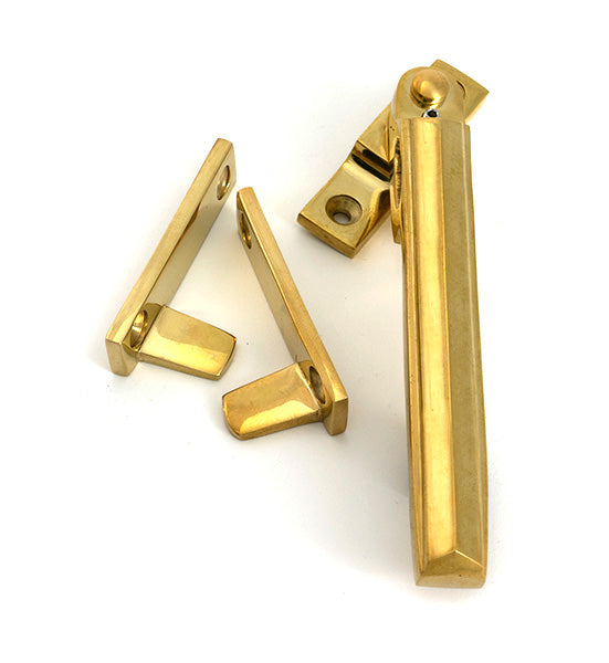 From The Anvil - Polished Brass Night-Vent Locking Art Deco Fastener - 51925