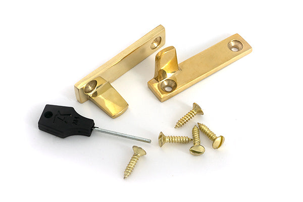From The Anvil - Polished Brass Night-Vent Locking Art Deco Fastener - 51925