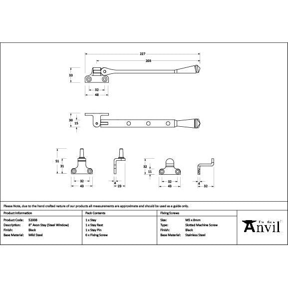 From The Anvil - Black 8" Avon Stay (Steel Window) - 52008