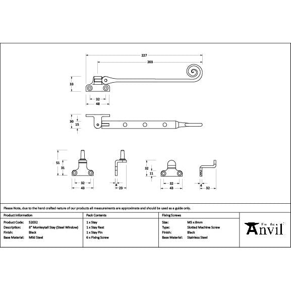 From The Anvil - Black 8" Monkeytail Stay (Steel Window) - 52032