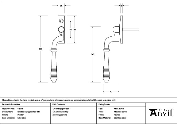 From The Anvil - Pewter Reeded Espag - LH - 52053