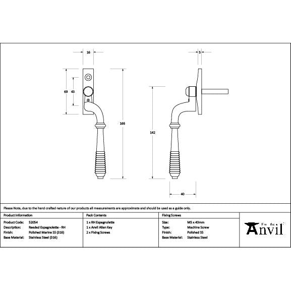 From The Anvil - Polished Marine SS (316) Reeded Espag - RH - 52054 - Choice Handles
