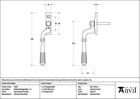 From The Anvil - Satin Marine SS (316) Reeded Espag - LH - 52057