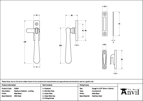 From The Anvil - Matt Black Locking Newbury Fastener - 52064