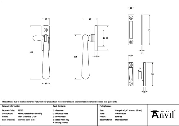 From The Anvil - Satin Marine SS (316) Locking Newbury Fastener - 52067