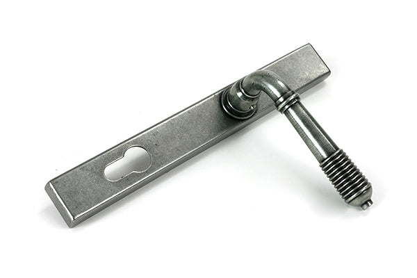 From The Anvil - Pewter Reeded Slimline Lever Espag. Lock Set - 52081