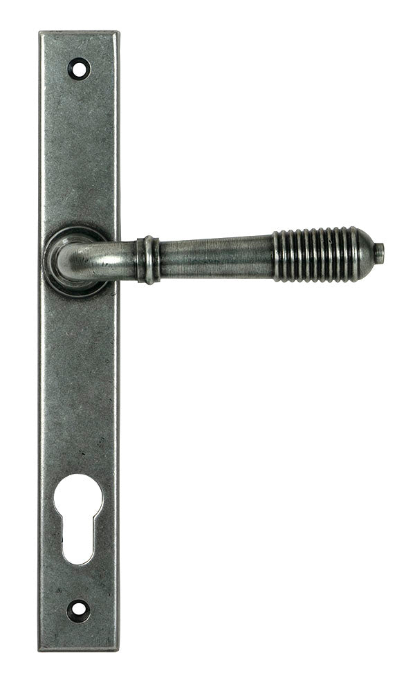 From The Anvil - Pewter Reeded Slimline Lever Espag. Lock Set - 52081