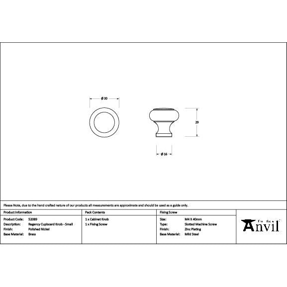 From The Anvil - Polished Nickel Regency Cabinet Knob - Small - 52089