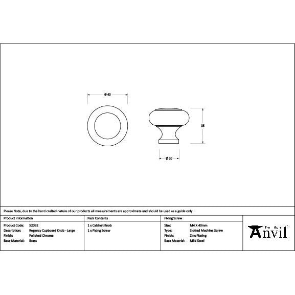 From The Anvil - Polished Chrome Regency Cabinet Knob - Large - 52092 - Choice Handles