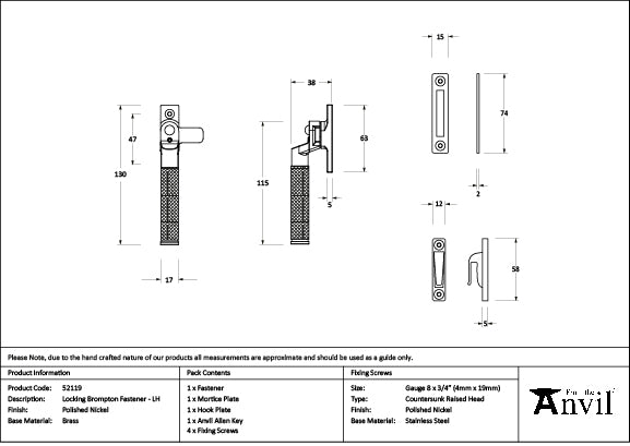 From The Anvil - Polished Nickel Locking Brompton Fastener – LH - 52119