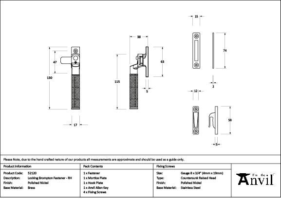 From The Anvil - Polished Nickel Locking Brompton Fastener – RH - 52120
