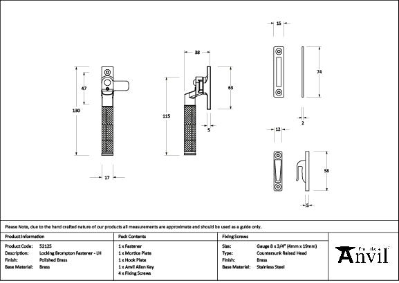 From The Anvil - Polished Brass Locking Brompton Fastener – LH - 52125