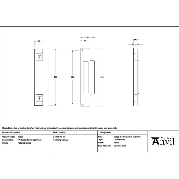 From The Anvil - Polished Nickel ½" Rebate Kit for Sash Lock - 52191 - Choice Handles