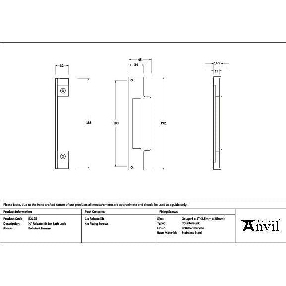 From The Anvil - Polished Bronze ½" Rebate Kit for Sash Lock - 52195 - Choice Handles