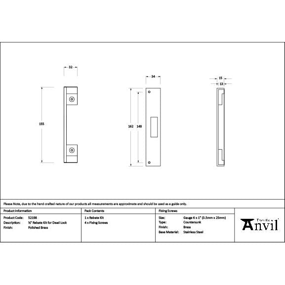 From The Anvil - Polished Brass ½" Rebate Kit for Dead Lock - 52198 - Choice Handles