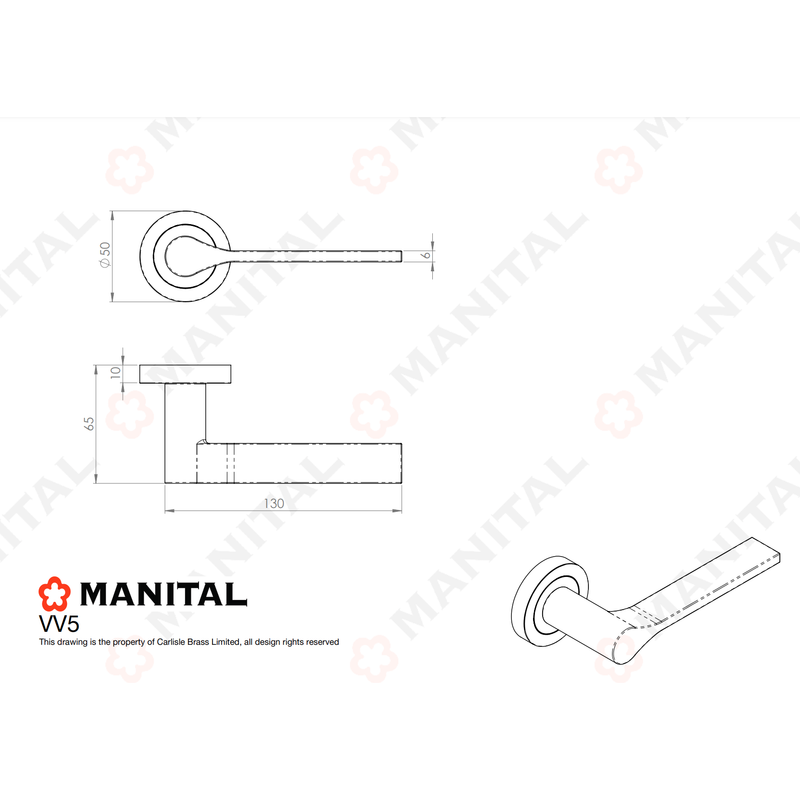 Manital Vela Lever On Round Rose - Antique Brass - VV5AB - Choice Handles