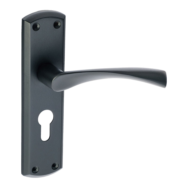 Eclipse - Monza Lever Euro 48.5mm Door Handle on Backplate Set -  Matt Black -  63724 - Choice Handles