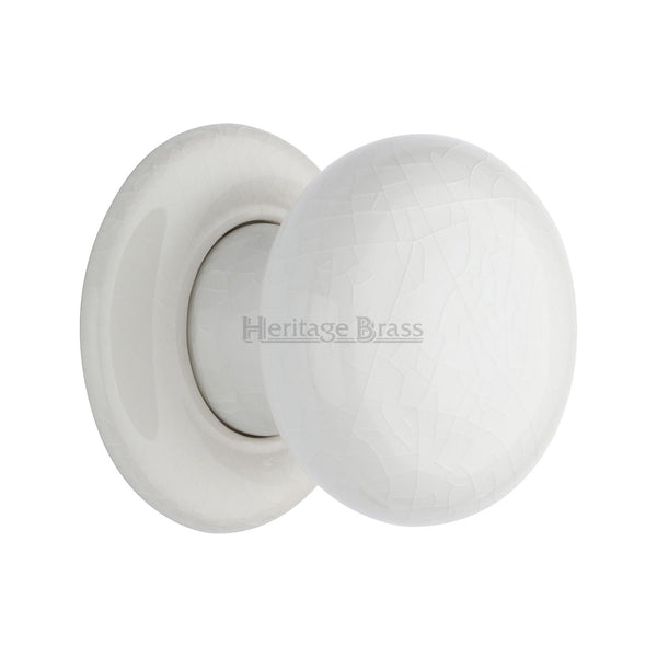 White Crackle Knob with Porcelain base - 7010-PR - Choice Handles