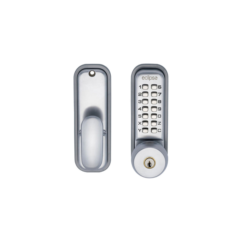 Eclipse - ED20 Push Button Digital Lock- SCP(c/w Key Overide + 2 keys) -  Satin Chrome -  70263 - Choice Handles