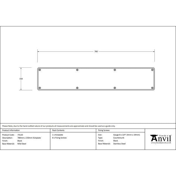 From The Anvil - 780mm x 150mm Kick Plate - Black - 73120 - Choice Handles
