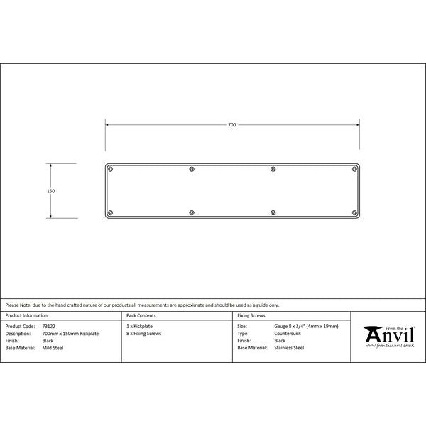 From The Anvil - 700mm x 150mm Kick Plate - Black - 73122 - Choice Handles