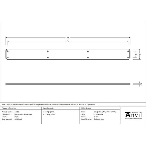 From The Anvil - 800mm Plain Fingerplate - Black - 73180 - Choice Handles