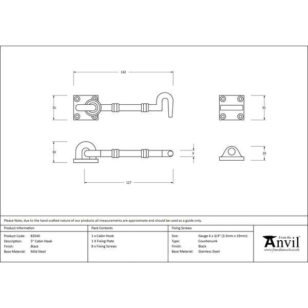 From The Anvil - 5" Cabin Hook - Black - 83540 - Choice Handles