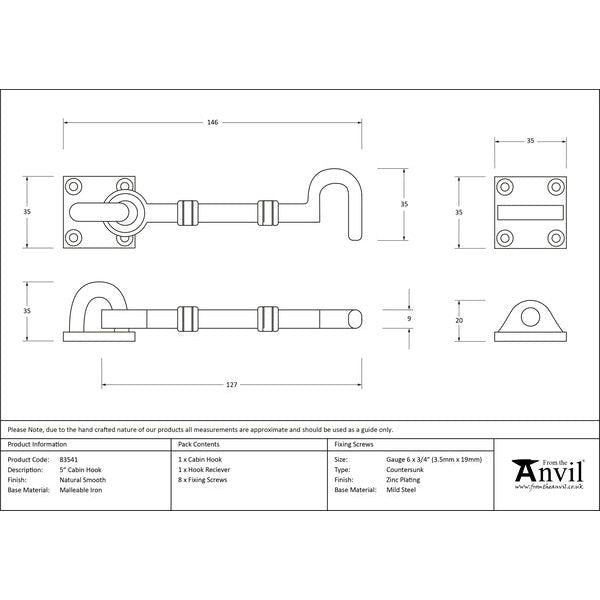 From The Anvil - 5" Cabin Hook - Natural Smooth - 83541 - Choice Handles