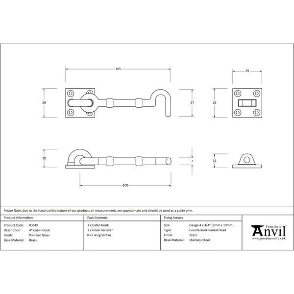 From The Anvil - 4" Cabin Hook - Polished Brass - 83548 - Choice Handles