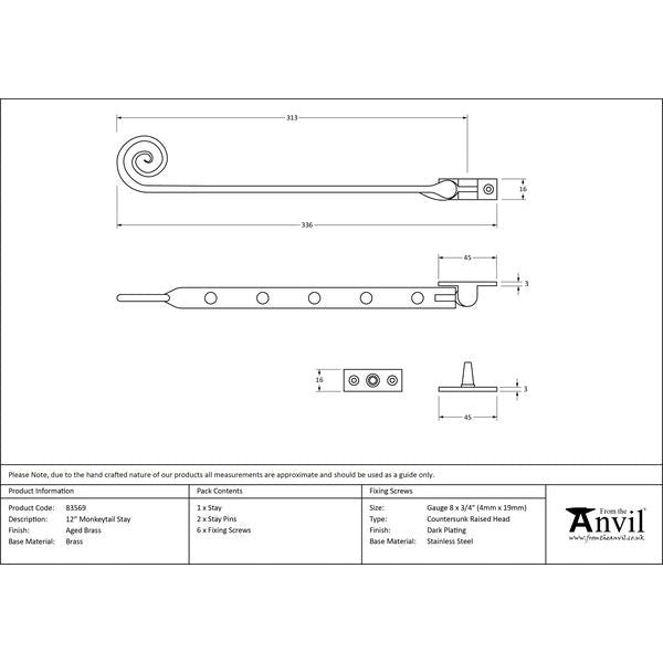 From The Anvil - 12" Monkeytail Stay - Aged Brass - 83569 - Choice Handles