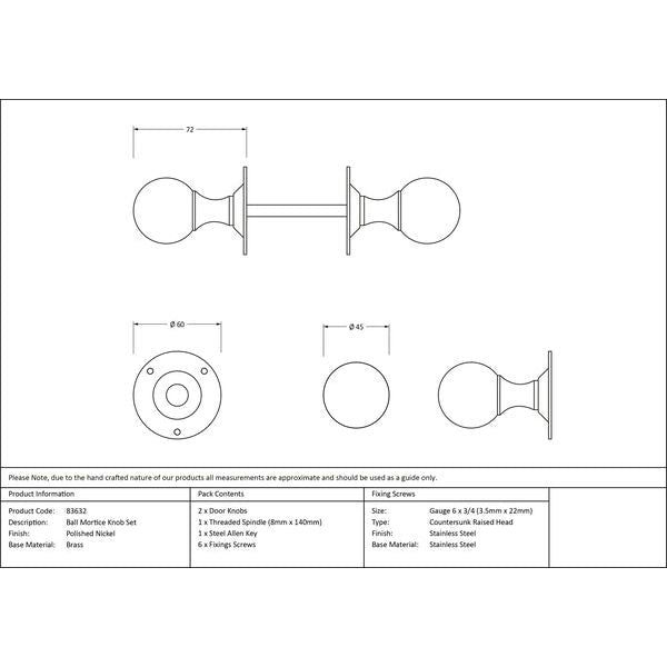 From The Anvil - Ball Mortice Knob Set - Polished Nickel - 83632 - Choice Handles