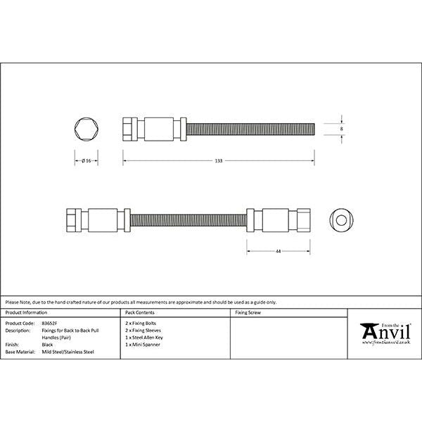From The Anvil - Fixings for back to back pull handles (pair) -   - 83652F - Choice Handles