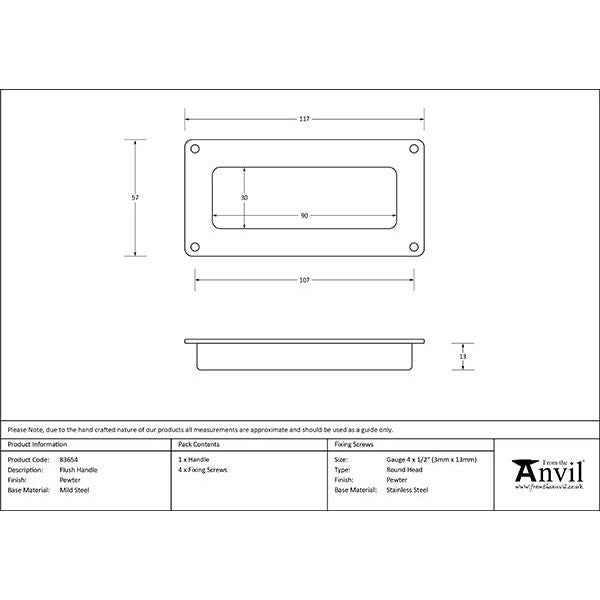 From The Anvil - Pewter Flush Handle - Pewter Patina  - 83654 - Choice Handles