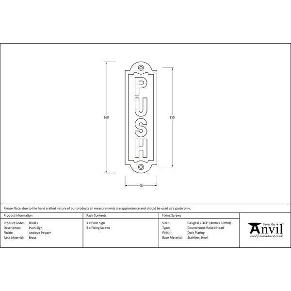 From The Anvil - Push Sign - Antique Pewter - 83683 - Choice Handles