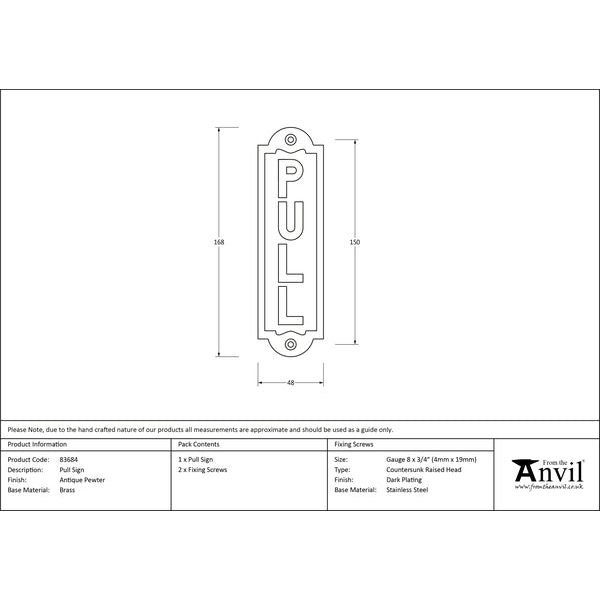 From The Anvil - Pull Sign - Antique Pewter - 83684 - Choice Handles
