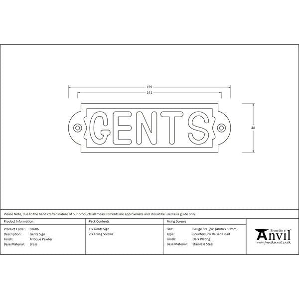 From The Anvil - Gents Sign - Antique Pewter - 83686 - Choice Handles