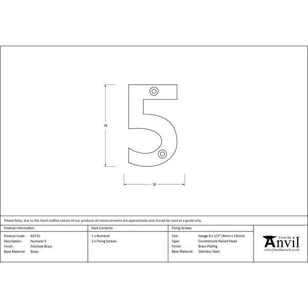 From The Anvil - Numeral 5 - Polished Brass - 83715 - Choice Handles