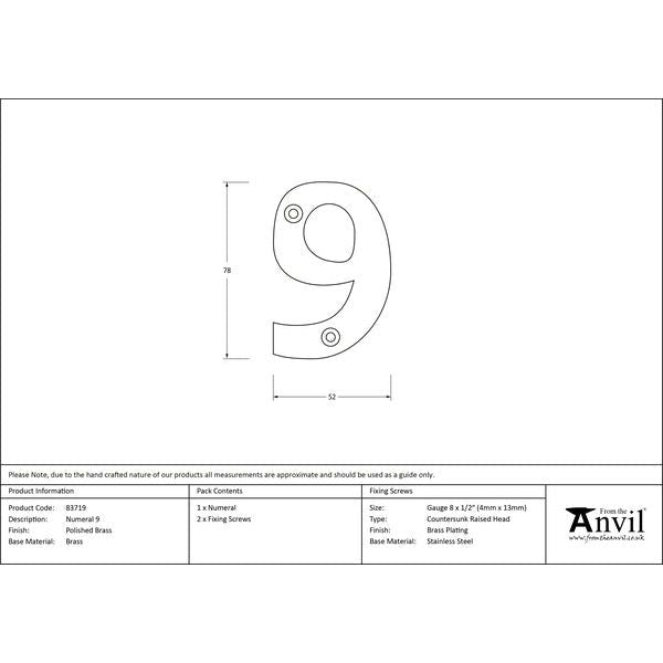 From The Anvil - Numeral 9 - Polished Brass - 83719 - Choice Handles
