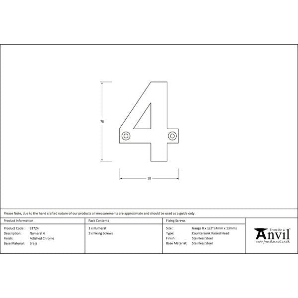 From The Anvil - Numeral 4 - Polished Chrome - 83724 - Choice Handles
