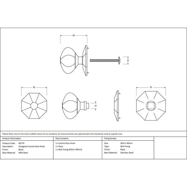 From The Anvil - Octagonal Centre Door Knob - Black - 83779