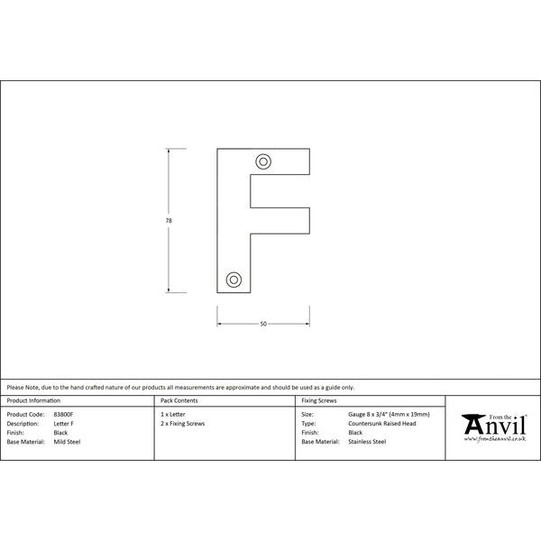 From The Anvil - Letter F - Black - 83800F - Choice Handles
