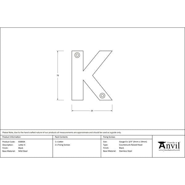 From The Anvil - Letter K - Black - 83800K - Choice Handles